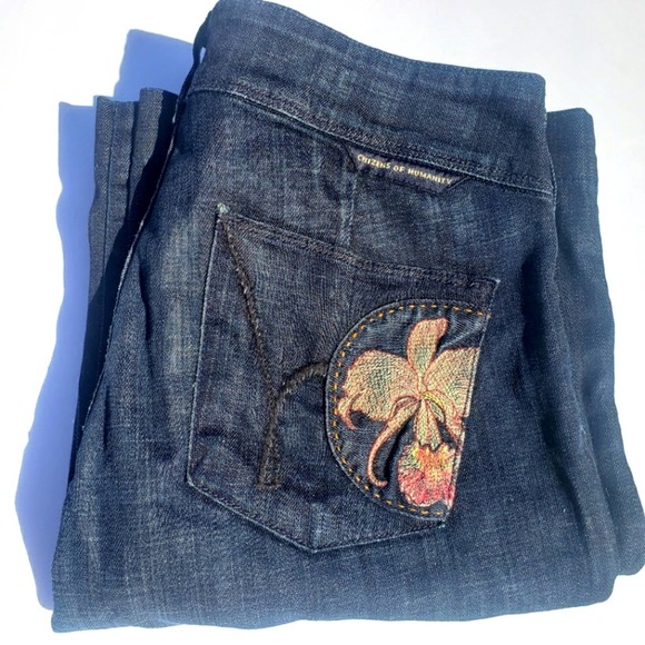 Jeans Wide Leg Dark Wash Low Waist Birkin Stretch Embroidered COH 28 - Picture 16 of 16